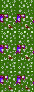 Çiçekli ipek eşarp. Yeşil yeşile. El çizimi çiçek unsurları olan soyut çizim raster deseni. Retro tekstil tasarım koleksiyonu. 1950 'ler-1960' lar motifleri.