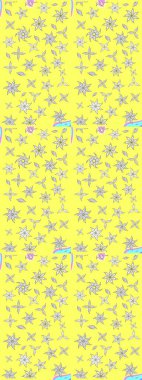 Renkli Bahar Teması eskiz kalıbı. Düz Çiçek Elementleri Tasarımı. Sarı renkli şirin çiçek desenleri. Raster Modaya uygun kumaş deseni.