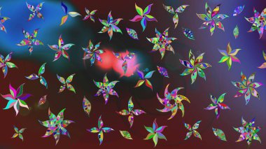 Bahar çiçekleri dallı desen, mor renkler ve çiçek silueti. Raster deseni.