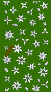 Klasik taslak çizimi. Raster çiçek izi. Çiçek yeşili çizim deseni.