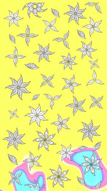 Raster illüstrasyonundaki çiçek desenli çizim. Sulu boya tarzında sarı renkte çiçekler.