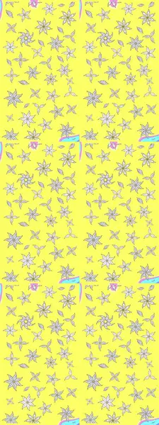 Renkli Bahar Teması eskiz kalıbı. Düz Çiçek Elementleri Tasarımı. Sarı renkli şirin çiçek desenleri. Raster Modaya uygun kumaş deseni.