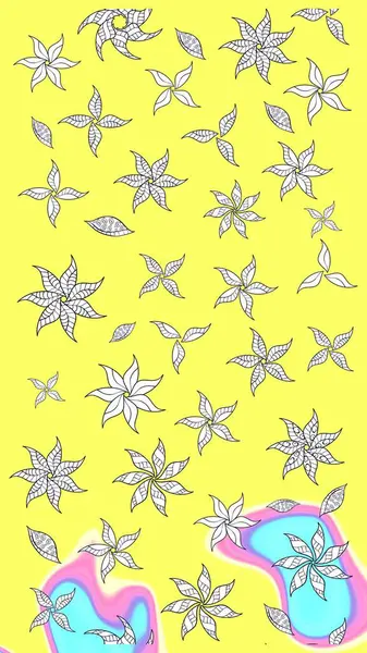 Raster illüstrasyonundaki çiçek desenli çizim. Sulu boya tarzında sarı renkte çiçekler.