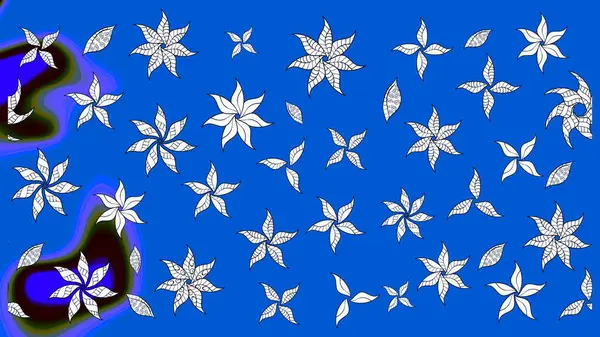 Düz Çiçek Elementleri Tasarımı. Renkli Bahar Teması eskiz kalıbı. Sevimli çiçek raster deseni. Mavi renkte çiçekler.