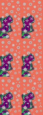 Düz Çiçek Elementleri Tasarımı. Renkli Bahar Teması eskiz kalıbı. Turuncu renkli çiçekler. Sevimli çiçek raster deseni.