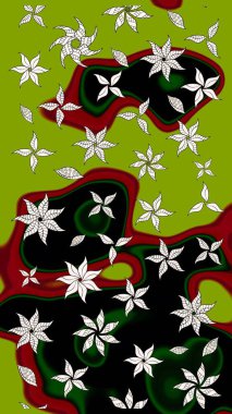 Raster illüstrasyonundaki çiçek desenli çizim. Yeşil renkte çiçekler.