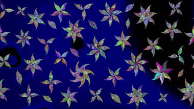 Raster Illustrasyon 'daki Çiçek Deseni' nin son moda çizimi. Mavi renkli çiçekler. Düz Çiçek Elementleri Tasarımı. Renkli Yaz Teması çizim şablonu.