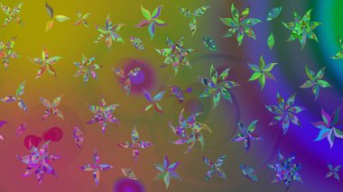 Kumaş, tekstil, duvar kağıdı baskısı için. Eski usul. Raster illüstrasyonu. Renkli desenli eskiz deseni, yeşil çiçekler ve dekoratif elementlerle. Taslak arkaplan.