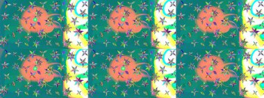 Mavi renkli bitkilerden oluşan parlak çiçekli çizim deseni.