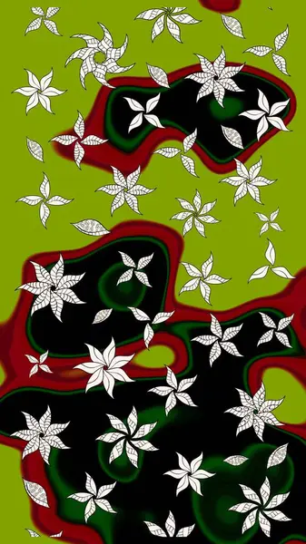 Raster illüstrasyonundaki çiçek desenli çizim. Yeşil renkte çiçekler.