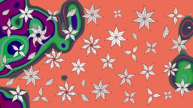 Raster düz çiçek çizim deseni. Hediye ambalaj kağıdı, tebrik kartları, posterler ve pankart tasarımı. Turuncu renkte çiçekler.