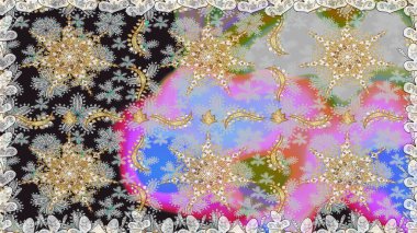 2019 Noel 'i, kar tanesi, yeni yıl. Gri renklerde ve altın elementlerle klasik, pürüzsüz desen.