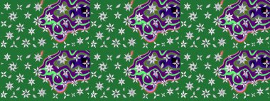 Yeşil renkler üzerine çiçek desenli çizimler, el yapımı papatyalar, papatyalar. Tekrarlayan çiçek arkaplanı, zarif yeşil çiçek duvar kağıdı.