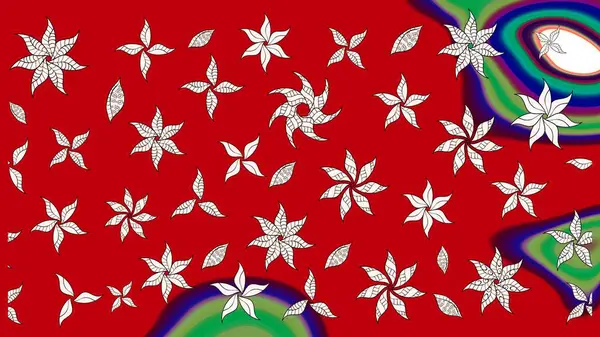 Tekstil tasarımı için kırmızı renkli geleneksel halk çiçekleri buketi. Üzerinde gelincikler ve vadi zambakları olan renkli çiçek desenli nakış..