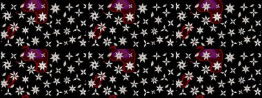 Raster illüstrasyonundaki çiçek desenli çizim. Siyah renkte çiçekler.