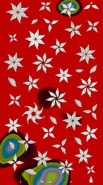 Hediye ambalaj kağıdı, tebrik kartları, posterler ve pankart tasarımı. Kırmızı renkte çiçekler. Raster düz çiçek çizim deseni.