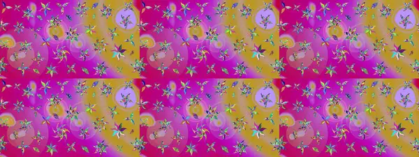 Raster illüstrasyonundaki çiçek desenli çizim. Mor renkte çiçekler.