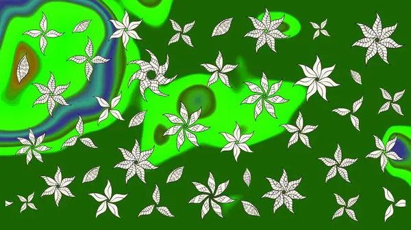 Üst manzara, yumuşak stil. Çiçek kompozisyonu, el boyası, hassas şablon. Yeşil renkte manzaralı çiçek deseni. Sevgililer günü ve tebrik kartı konsepti için şık bir davet.