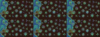 Raster illüstrasyonu. Güzel karalamalı çiçek desenli çizim. Küçük çiçekteki sevimli çiçek deseni. Güzel kumaş deseni.