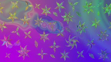 Renkli Bahar Teması eskiz kalıbı. Çiçeksel fantezi tasarımı ve parlak bir arka plan çizimi. Düz Çiçek Elementleri Tasarımı.