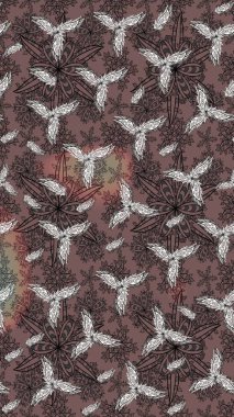 Kahverengi renkli Asya tekstili. Suluboya çiçekli çiçek deseni. Raster illüstrasyonu.