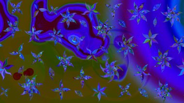 Raster illüstrasyonu. 3D çiçekler, eskiz. Mavi renklerde.