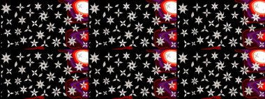 Raster Çiçek İllüstrasyonu güzel tekstil. Siyah renkli etnik çiçeklerle zarif eskiz deseni.