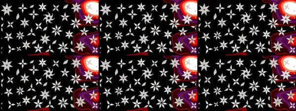 Raster Çiçek İllüstrasyonu güzel tekstil. Siyah renkli etnik çiçeklerle zarif eskiz deseni.