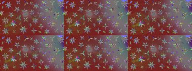 Millefleur 'lar. Küçük kahverengi çiçekli oldukça eski bir besin torbası deseni. Tekstil, kumaş, kapaklar, duvar kağıtları, baskı, paket, koleksiyon defteri, örgü, dekupaj için çiçek arkaplanı..