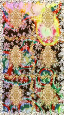 Geleneksel klasik altın desen. Barok tarzında kusursuz bir doğulu süsü. Raster oryantal süs. Altın elementlerle nötr renklerde altın desen.