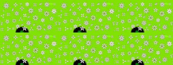 Raster deseni. Bahar çiçekleri dallı desen, yeşil renkler çiçekli siluet.