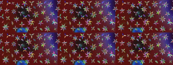 Çocuksu tasarım. Tekstil, kumaş, ambalaj, hatıra defteri için hoş bir çiçek arkaplanı. Kırmızı arka planda. Elle çizilmiş karalama çiçekleri ile Raster çizim deseni.