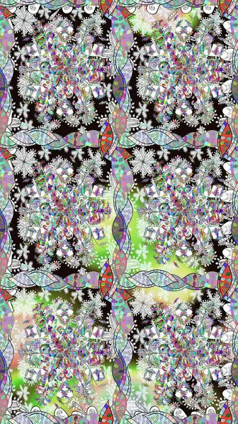 Renkli Bahar Temalı Kusursuz Arkaplan. Raster illüstrasyonunda kusursuz çiçek deseni. Düz Çiçek Elementleri Tasarımı. Süslü kumaş deseni.