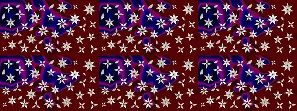 Suluboya çiçekli çiçek deseni. Raster illüstrasyonu. Kırmızı renkte Asyalı tekstil.