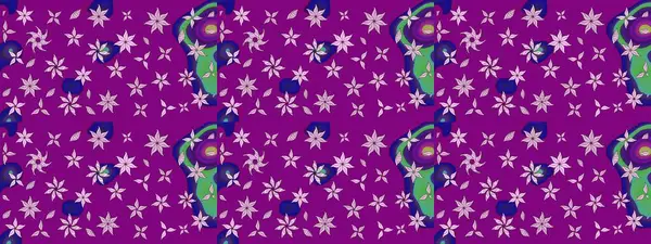 Suluboya elle çizilmiş çiçek desenli eskiz deseni. Parlak renkli fantezi çiçekleri, yapraklar, mor renkli tomurcuklar.