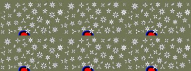 Raster illüstrasyonundaki çiçek desenli çizim. Yeşil renkte çiçekler.