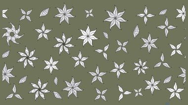 Raster illüstrasyonu. Çiçekli karalama şeklinde Raster çiçek deseni. Yumuşak, yeşil renkte bahar çiçekleri.