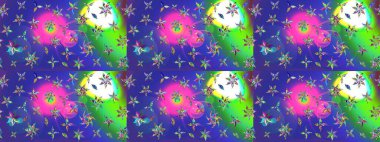 Yumuşak, yaz çiçekli arka plan. Çiçekli karalama şeklinde Raster çiçek deseni. Mavi renkte çiçekler.