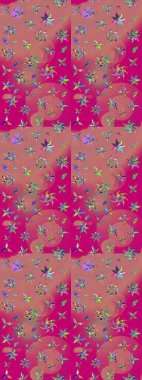 Renkli Bahar Teması eskiz kalıbı. Düz Çiçek Elementleri Tasarımı. Raster illüstrasyonundaki çiçek desenli çizim. Süslü kumaş deseni.