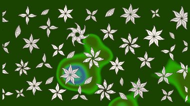 Çok yeşil zarif küçük çiçekler ve yeşil renkli komik böcekler, raster desen, illüstrasyon.