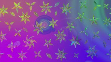 Çiçeksel fantezi tasarımı ve parlak bir arka plan çizimi. Düz Çiçek Elementleri Tasarımı. Renkli Bahar Teması çizim şablonu.