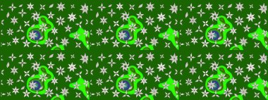 Çiçek ve yapraklı karalama şeklinde Raster çiçek deseni. Yumuşak, yeşil renkli bahar çiçekleri. Raster illüstrasyonu.