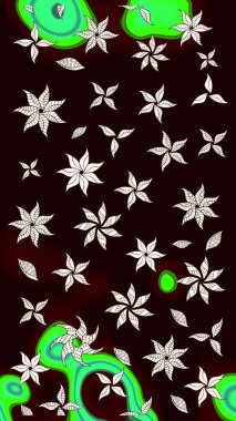 Raster illüstrasyonu. Çiçek ve yapraklı karalama şeklinde Raster çiçek deseni. Nazikçe, bahar çiçekleri siyah renklerde.