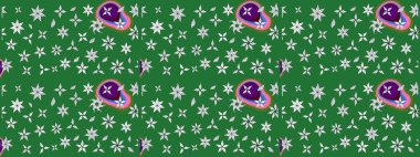 Raster illüstrasyonundaki çiçek desenli çizim. Yeşil renkli çiçekler. Renkli Bahar Teması eskiz kalıbı. Düz Çiçek Elementleri Tasarımı.