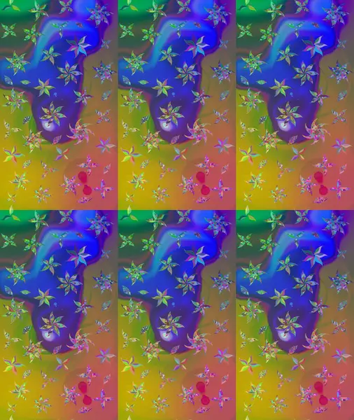 Halk tarzı. Modern çiçek arkaplanı. Moda baskıları için zarif bir şablon. Parlak renkli çiçekleri ve mavi yaprakları olan harika bir çiçek deseni..