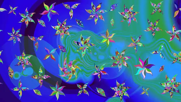 Çiçekli güzel suluboya desen. Mavi renklerde. Raster illüstrasyonu.