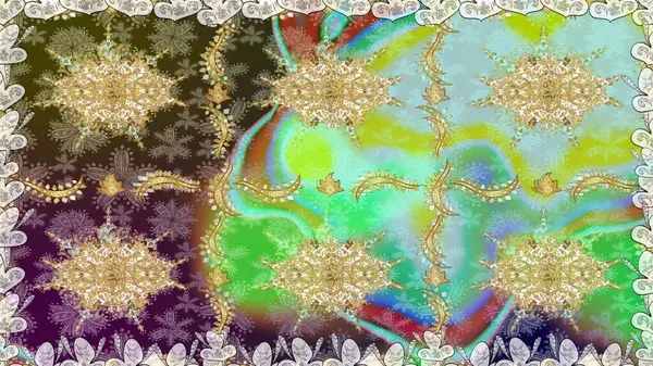 Paisleys zarif çiçek desenli arkaplan duvar kâğıdı çizimi klasik stil, modern 3D çizgili sanat eseri altın ve nötr desenli çiçek yaprakları ve süslemeleri..