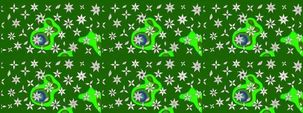 Çiçek ve yapraklı karalama şeklinde Raster çiçek deseni. Yumuşak, yeşil renkli bahar çiçekleri. Raster illüstrasyonu.