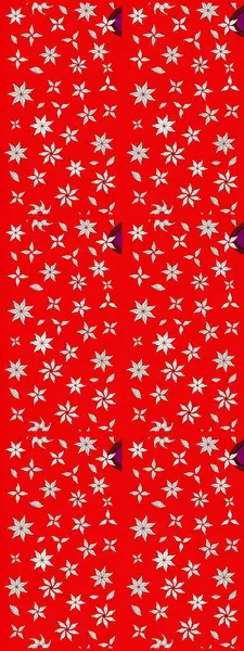 Üzerinde gelincikler ve vadi zambakları olan renkli çiçek desenli nakış deseni. Tekstil tasarımı için kırmızı renkte geleneksel Raster çiçek buketi.