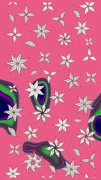 Sevimli çiçek raster deseni. Modaya uygun kumaş deseni. Düz Çiçek Elementleri Tasarımı. Renkli Yaz Teması çizim şablonu.